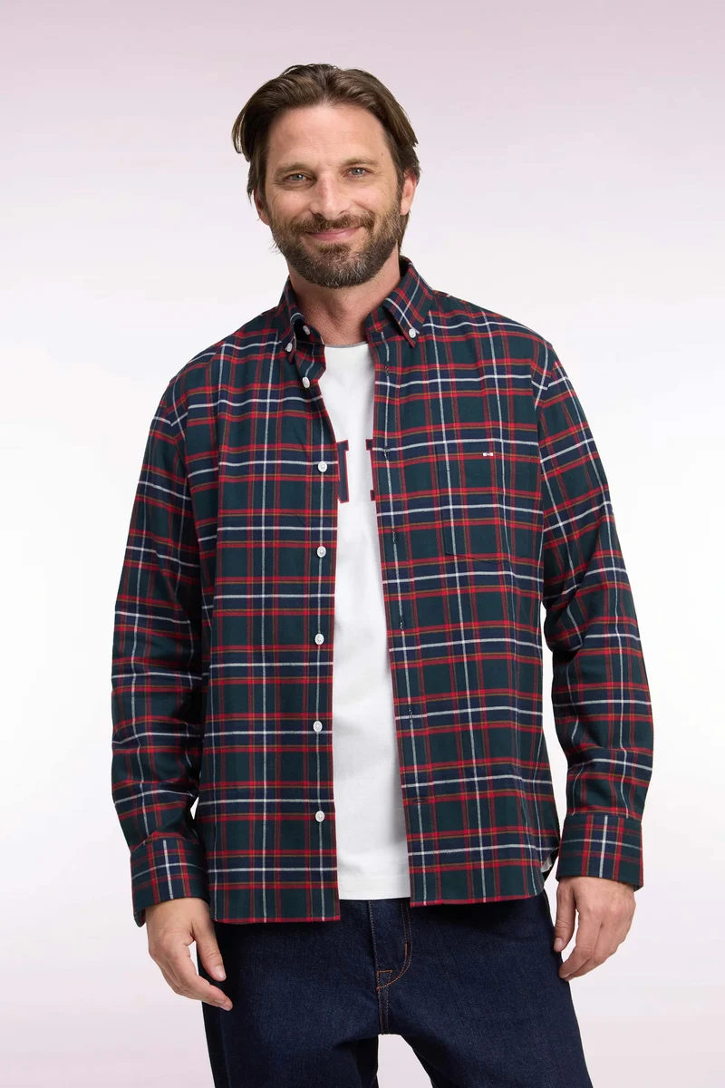 Chemise en flanelle de coton à carreaux coupe droite