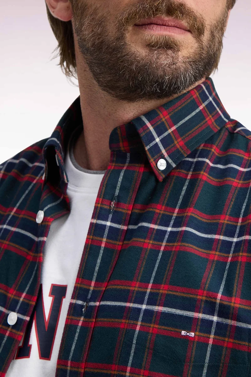 Chemise en flanelle de coton à carreaux coupe droite