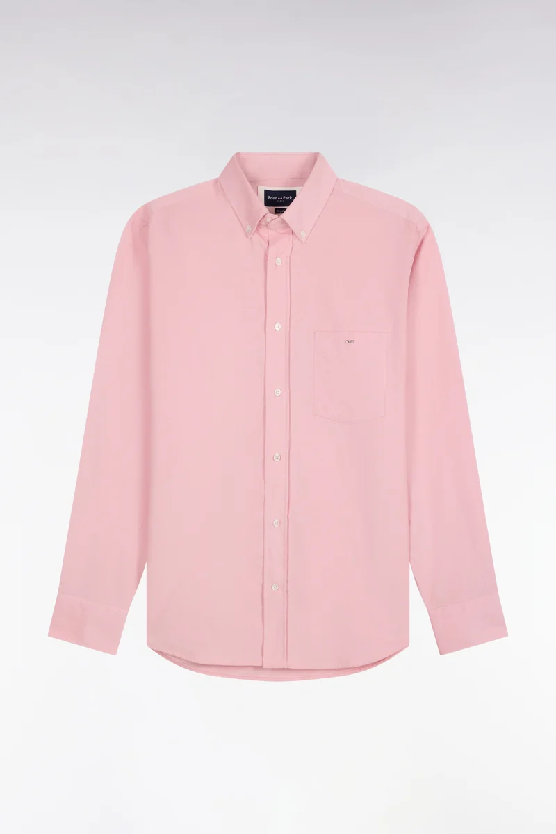 Chemise en coton côtelé rose coupe droite