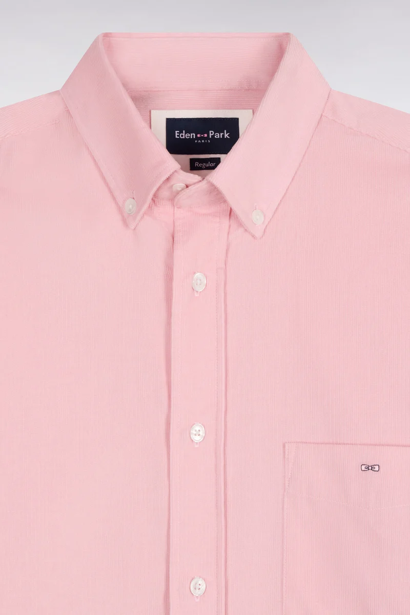 Chemise en coton côtelé rose coupe droite