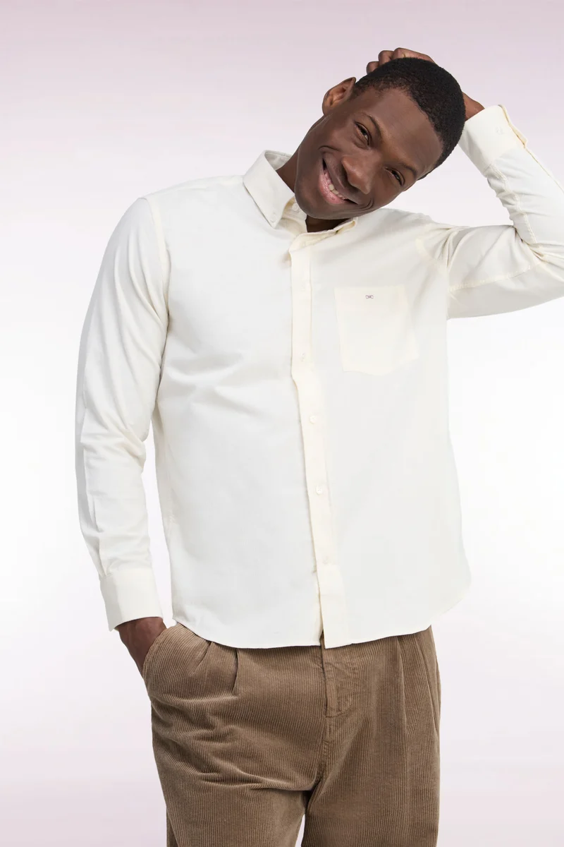 Chemise en coton côtelé écru coupe droite