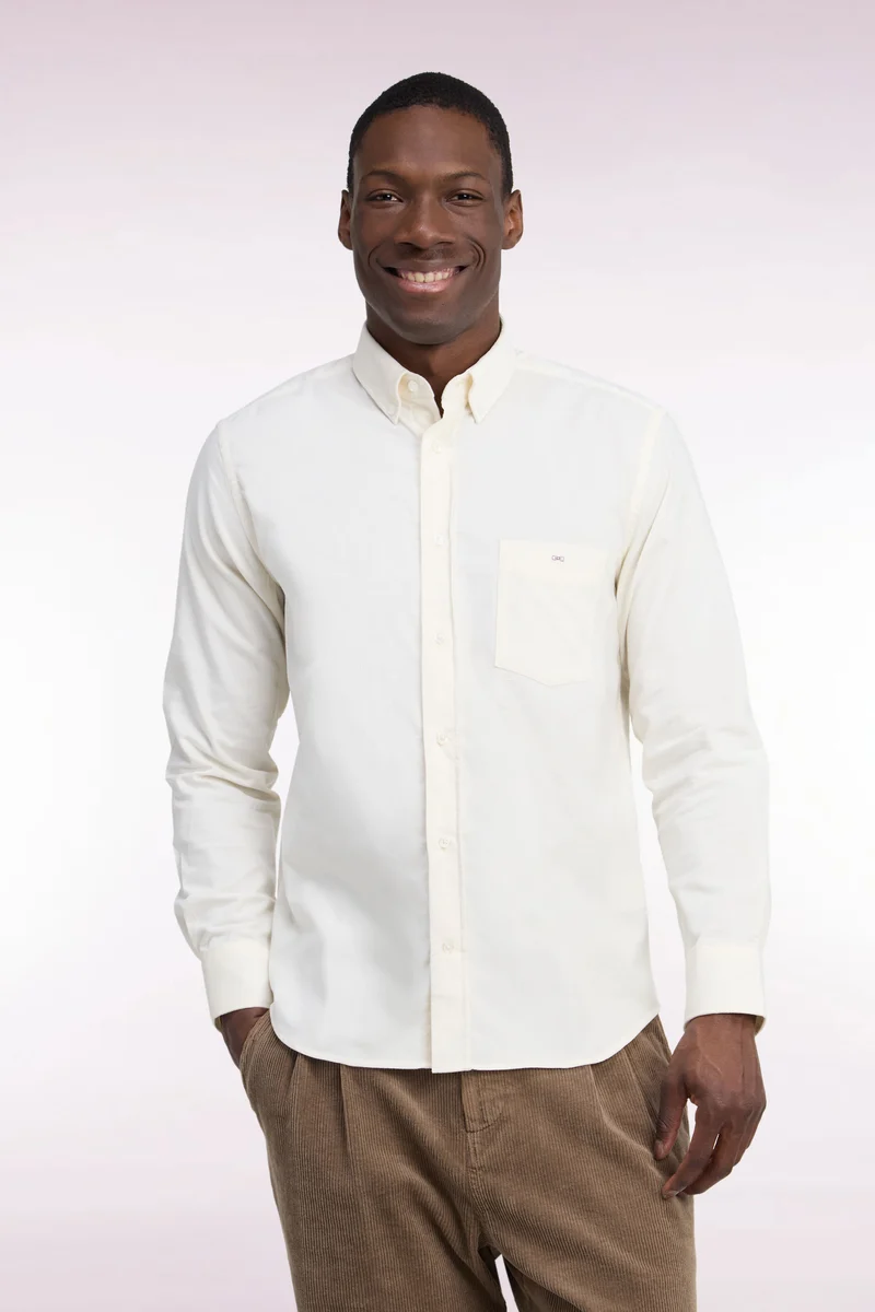 Chemise en coton côtelé écru coupe droite
