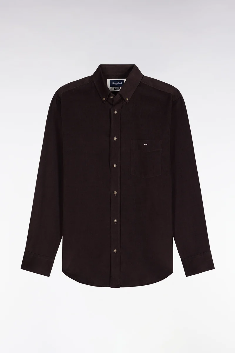 Chemise en coton côtelé marron coupe droite