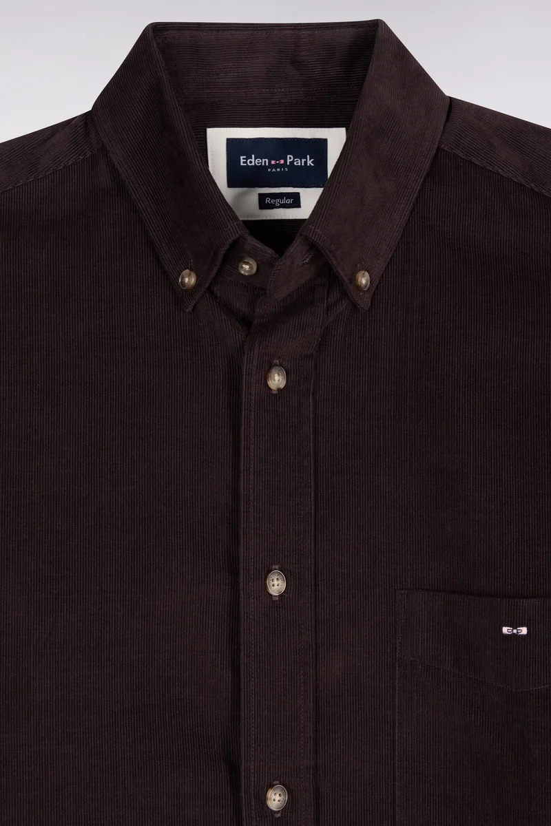 Chemise en coton côtelé marron coupe droite