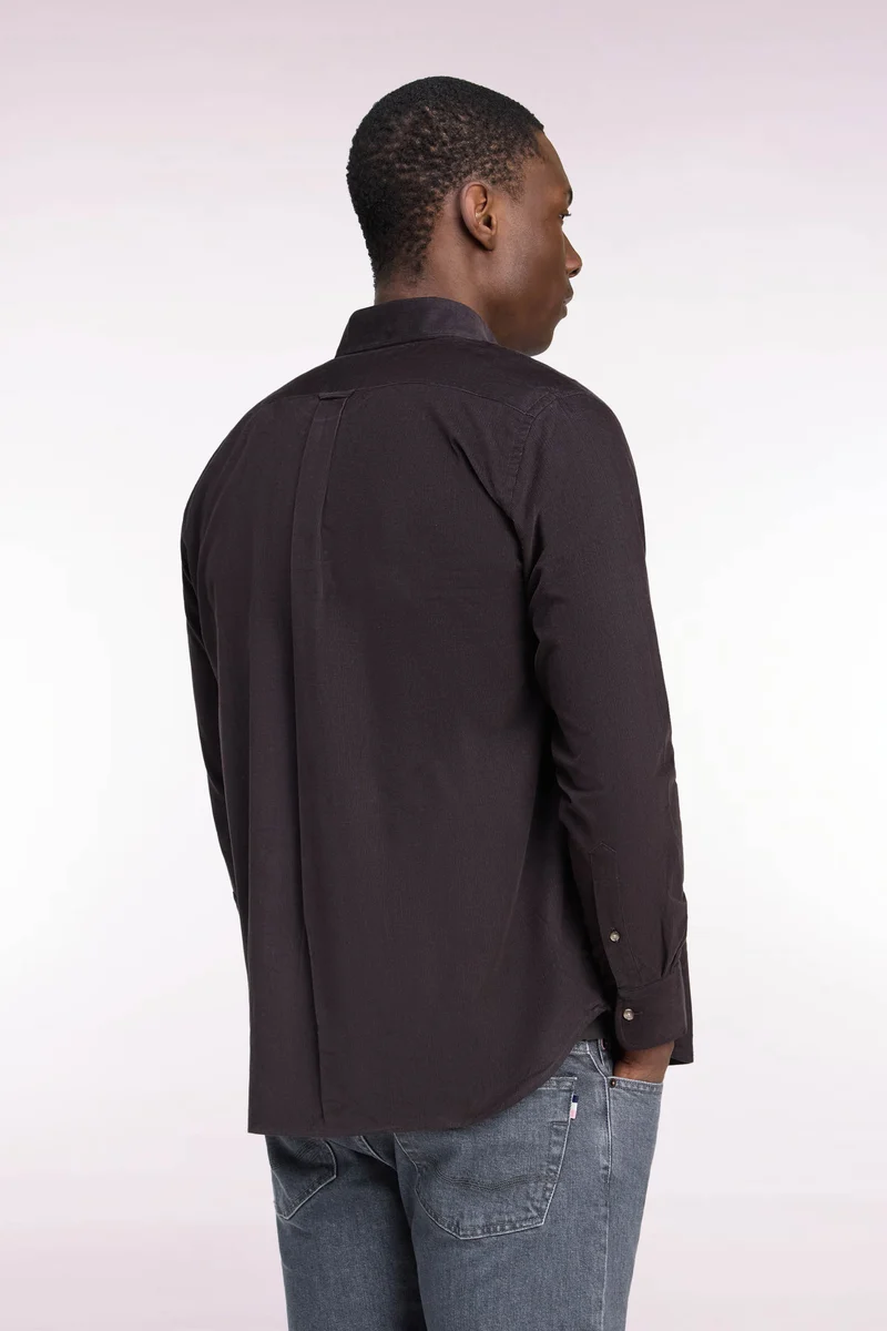 Chemise en coton côtelé marron coupe droite