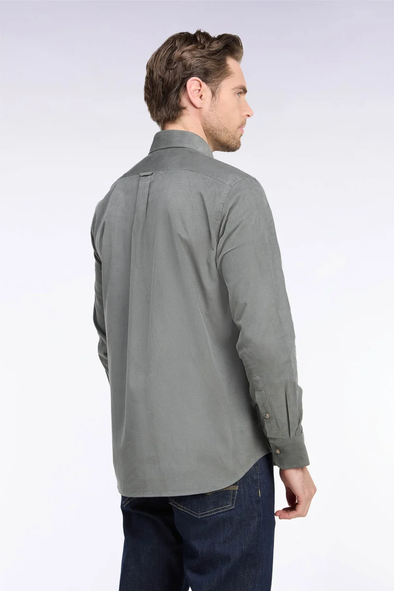 Chemise en coton côtelé kaki coupe droite
