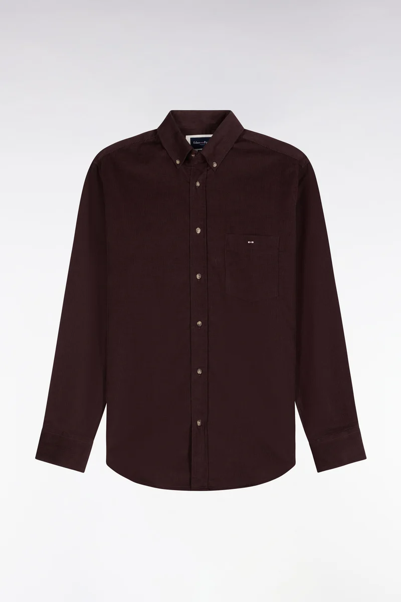 Chemise en coton côtelé chocolat coupe droite
