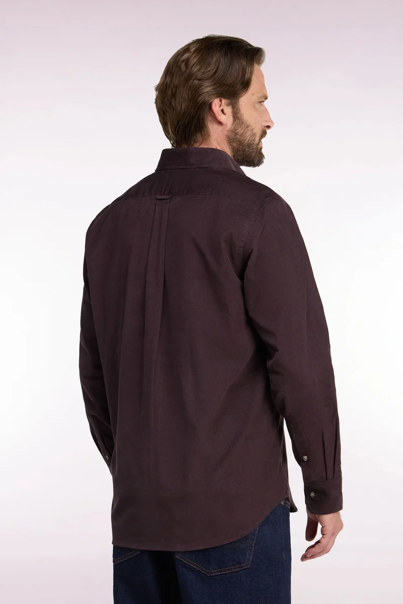 Chemise en coton côtelé chocolat coupe droite
