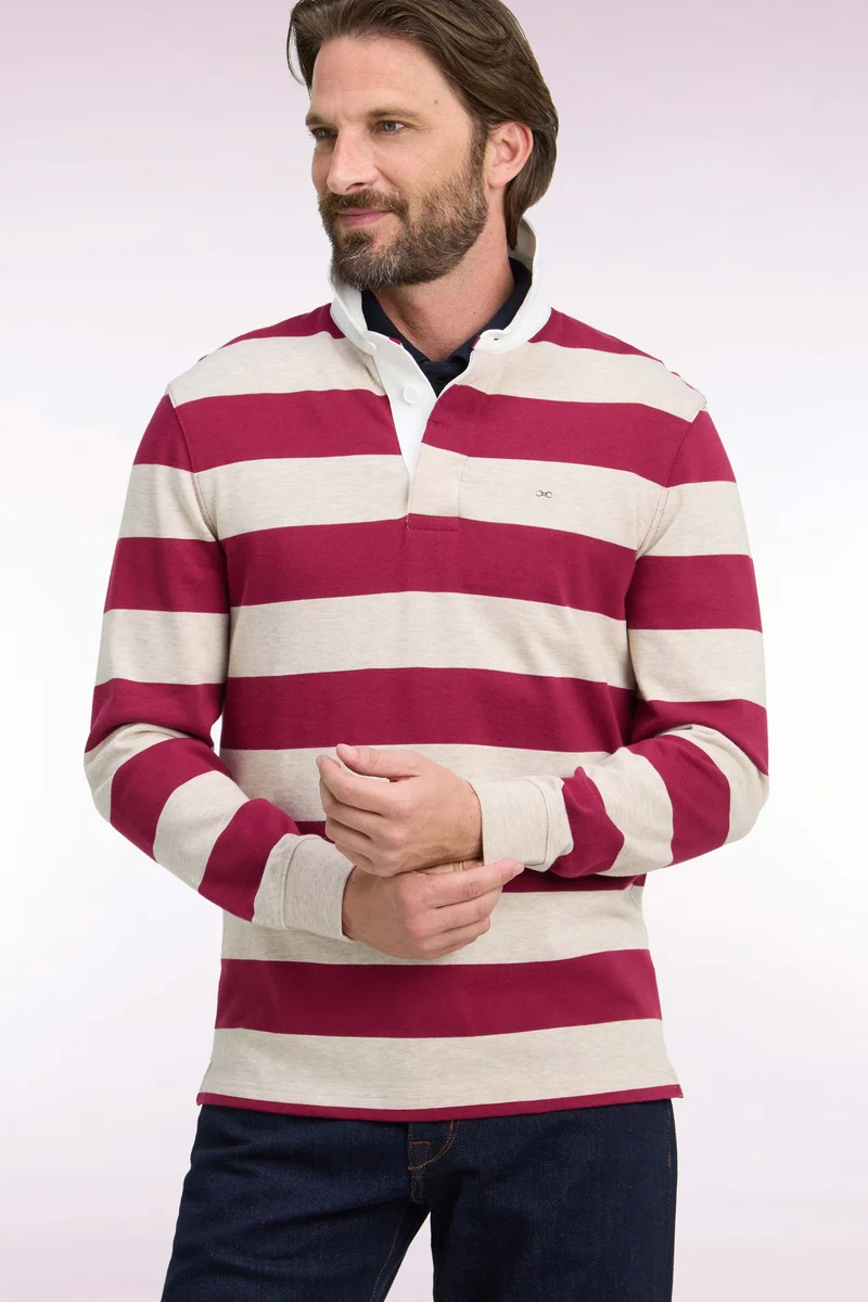 Maillot manches longues en jersey de coton rayé rouge