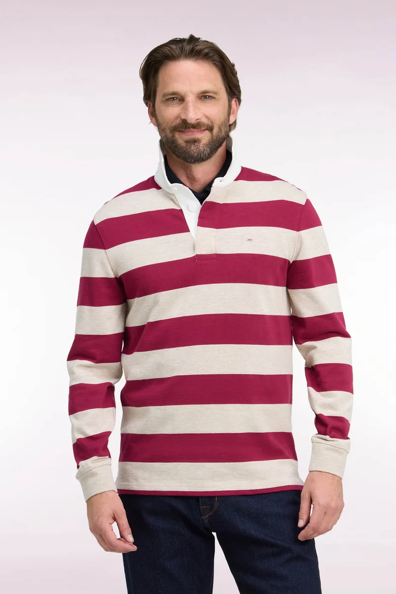 Maillot manches longues en jersey de coton rayé rouge