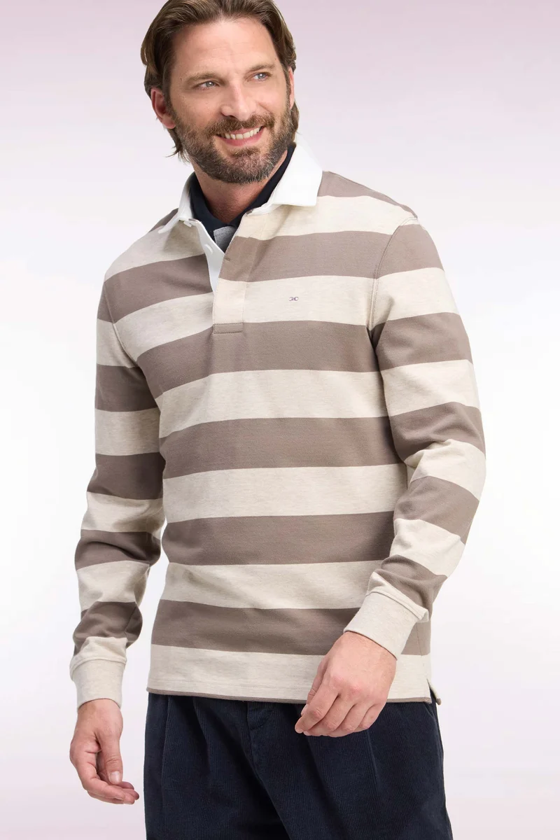 Maillot manches longues en jersey de coton rayé beige