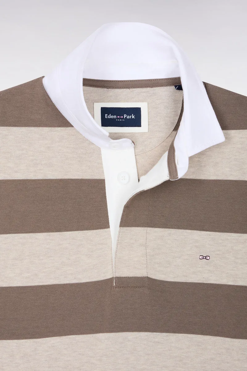Maillot manches longues en jersey de coton rayé beige