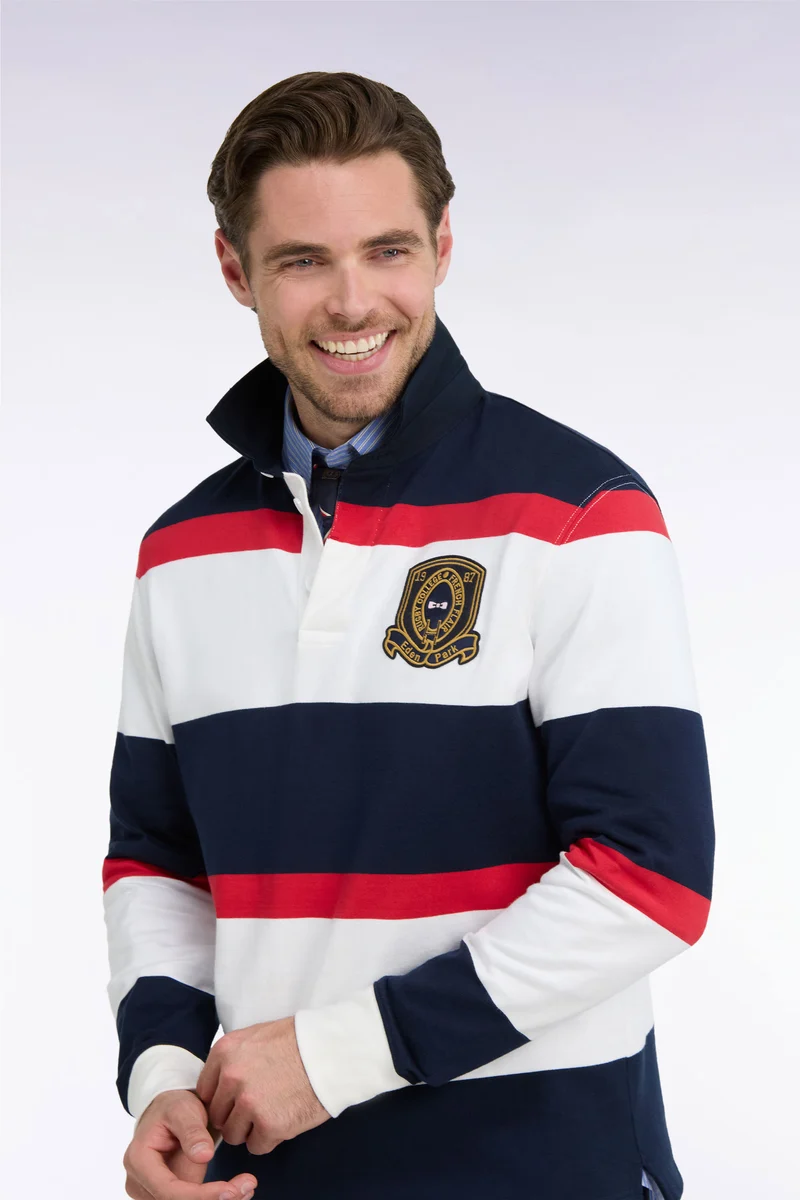 Maillot manches longues rayé marine avec broderie écusson