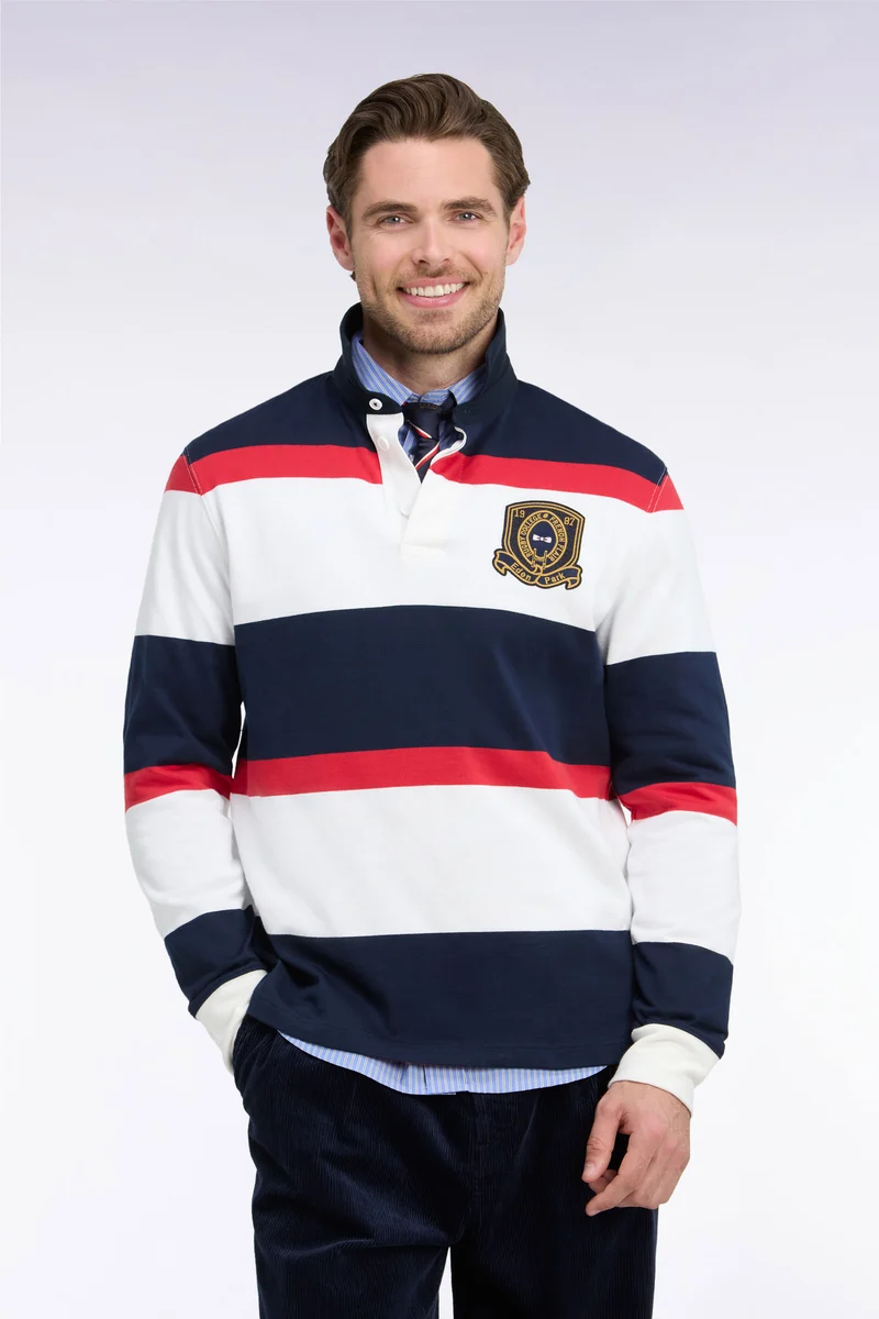 Maillot manches longues rayé marine avec broderie écusson