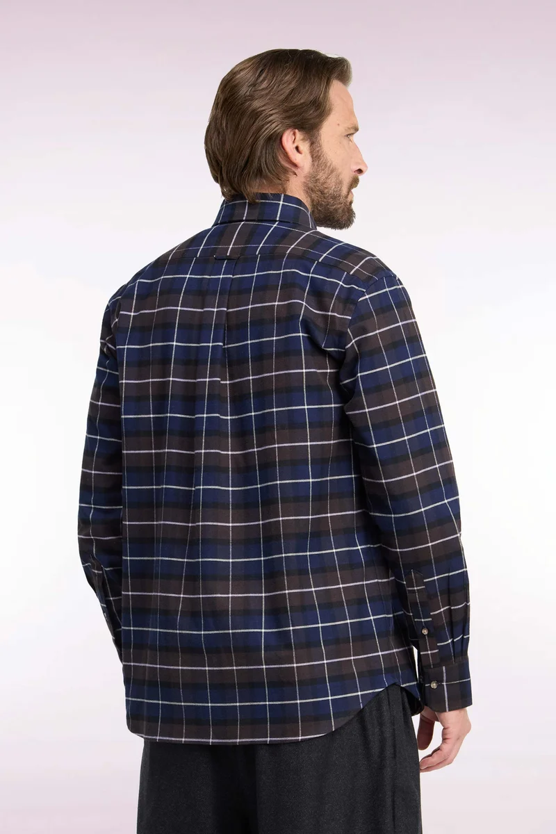 Chemise en flanelle de coton marron à carreaux coupe droite