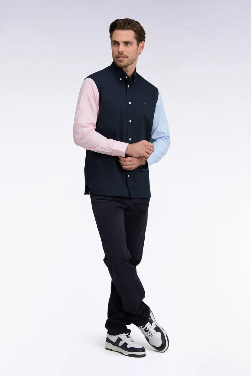 Chemise en coton oxford tricolore patch dos coupe droite