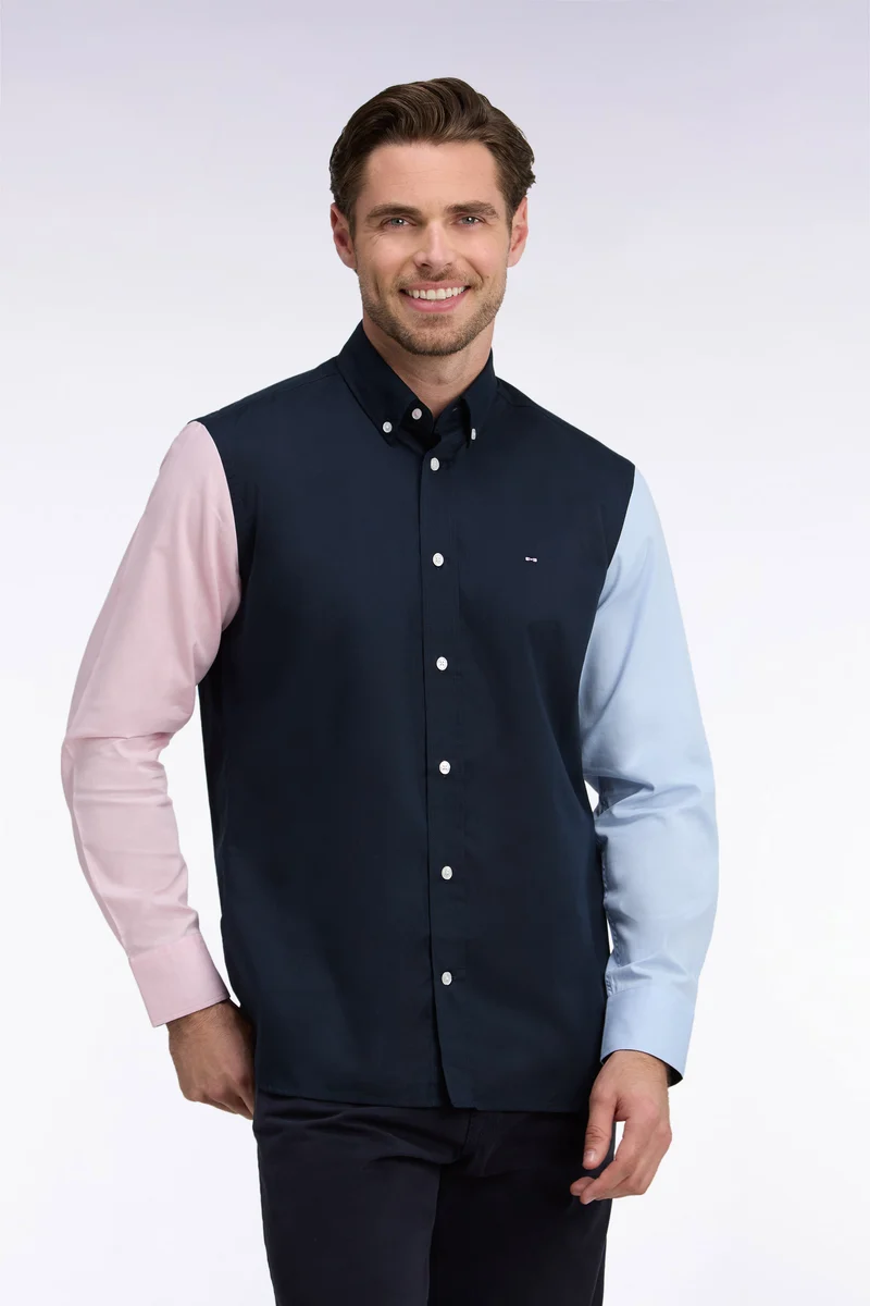 Chemise en coton oxford tricolore patch dos coupe droite