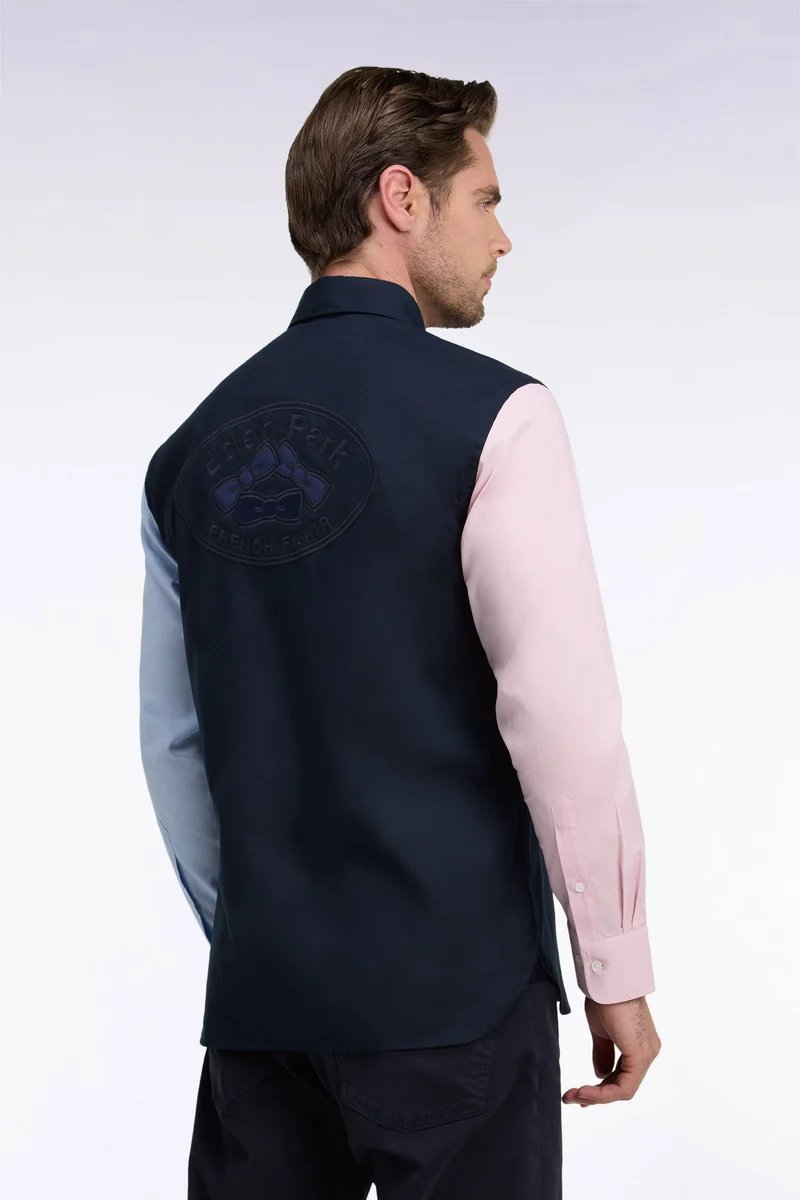 Chemise en coton oxford tricolore patch dos coupe droite