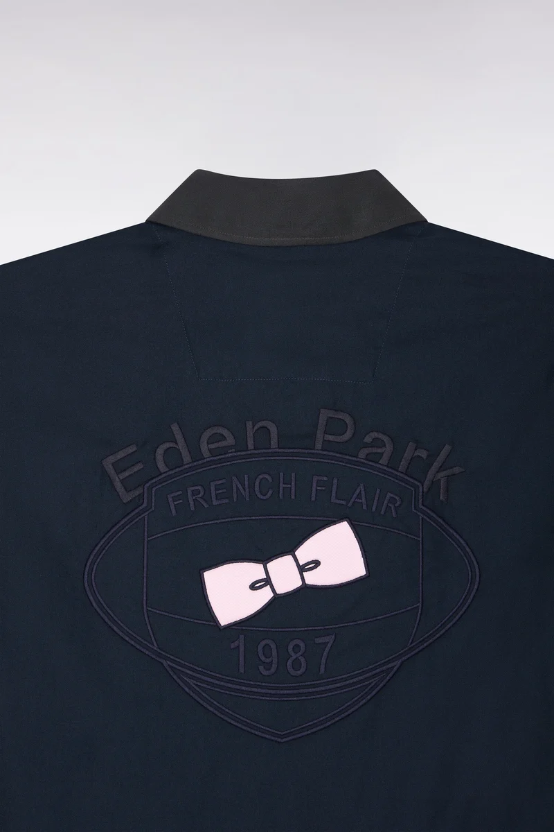 Chemise bicolore en coton oxford kaki patch dos coupe droite