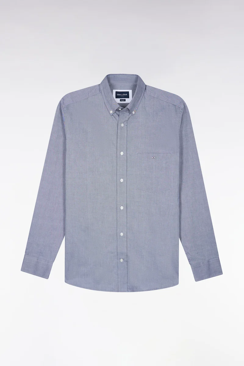 Chemise unie en coton marine coupe droite