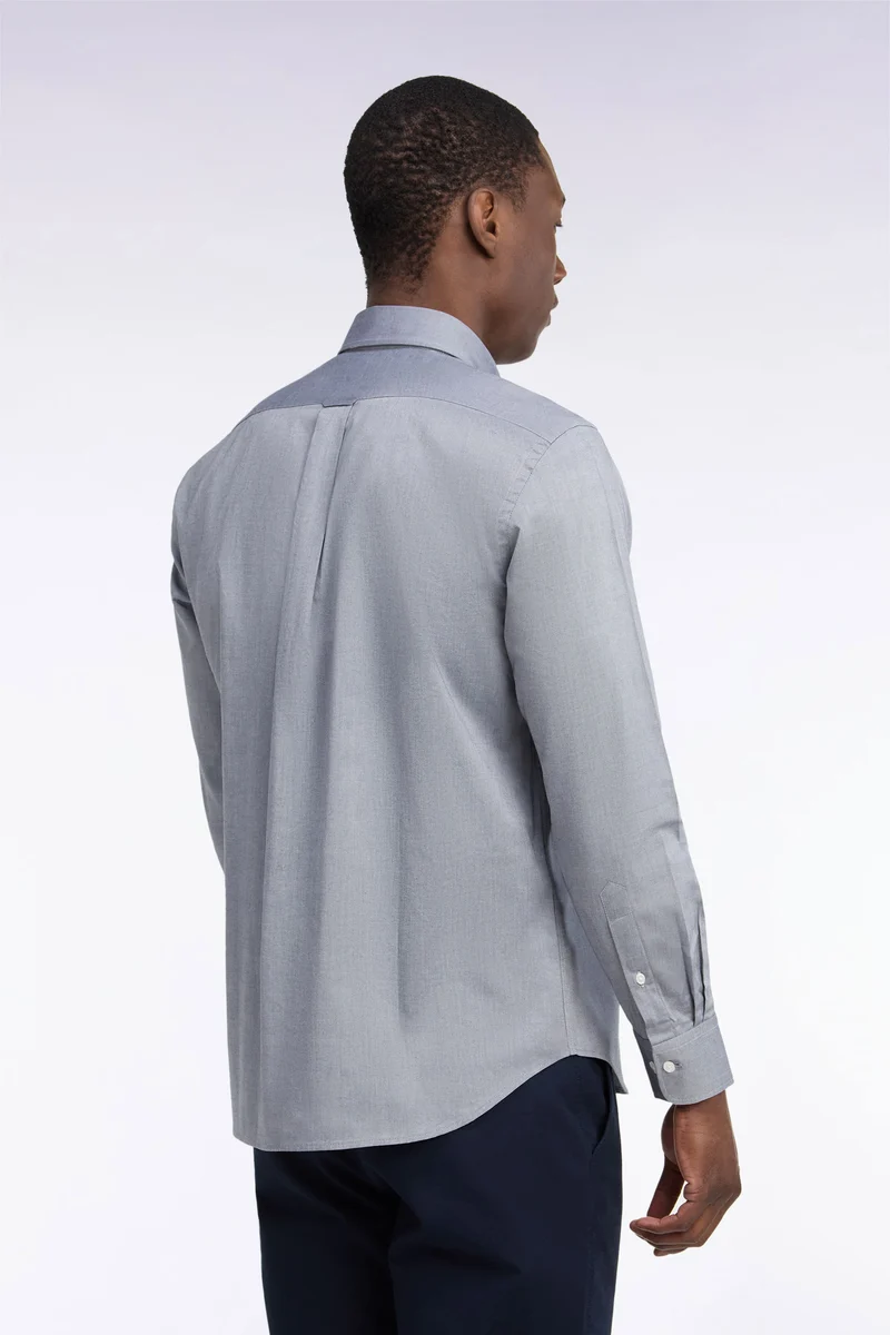 Chemise unie en coton marine coupe droite