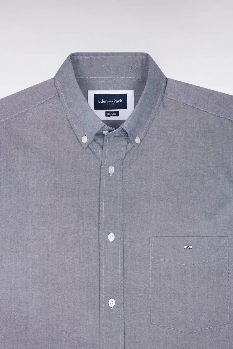 Chemise unie en coton marine coupe droite