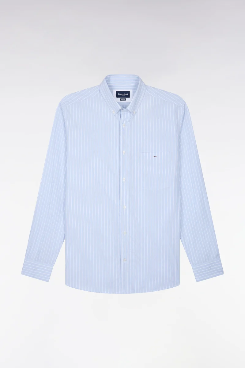 Chemise en coton blanc tissé à rayures ciel coupe droite