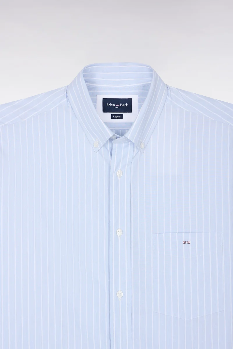 Chemise en coton blanc tissé à rayures ciel coupe droite