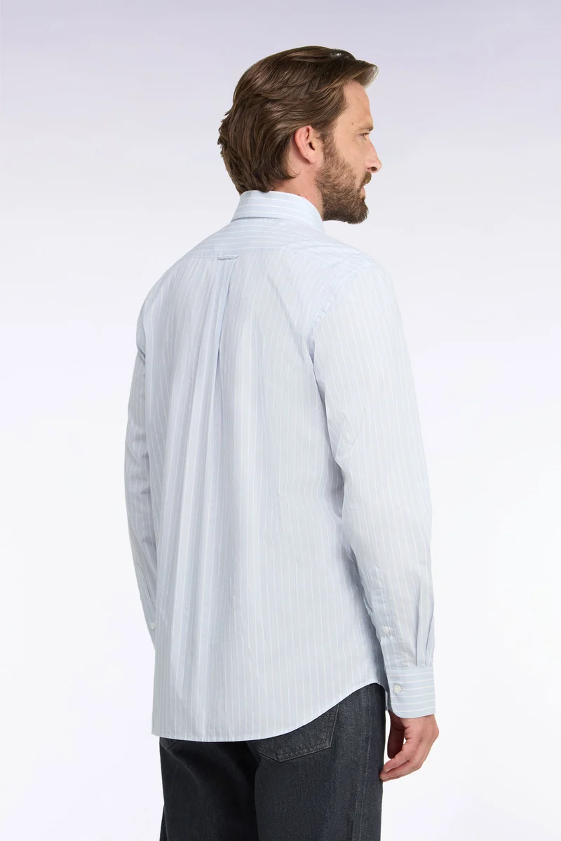 Chemise en coton blanc tissé à rayures ciel coupe droite