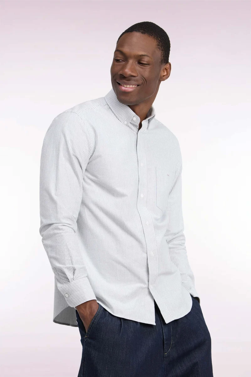 Chemise en coton à rayures bâtons marine coupe droite
