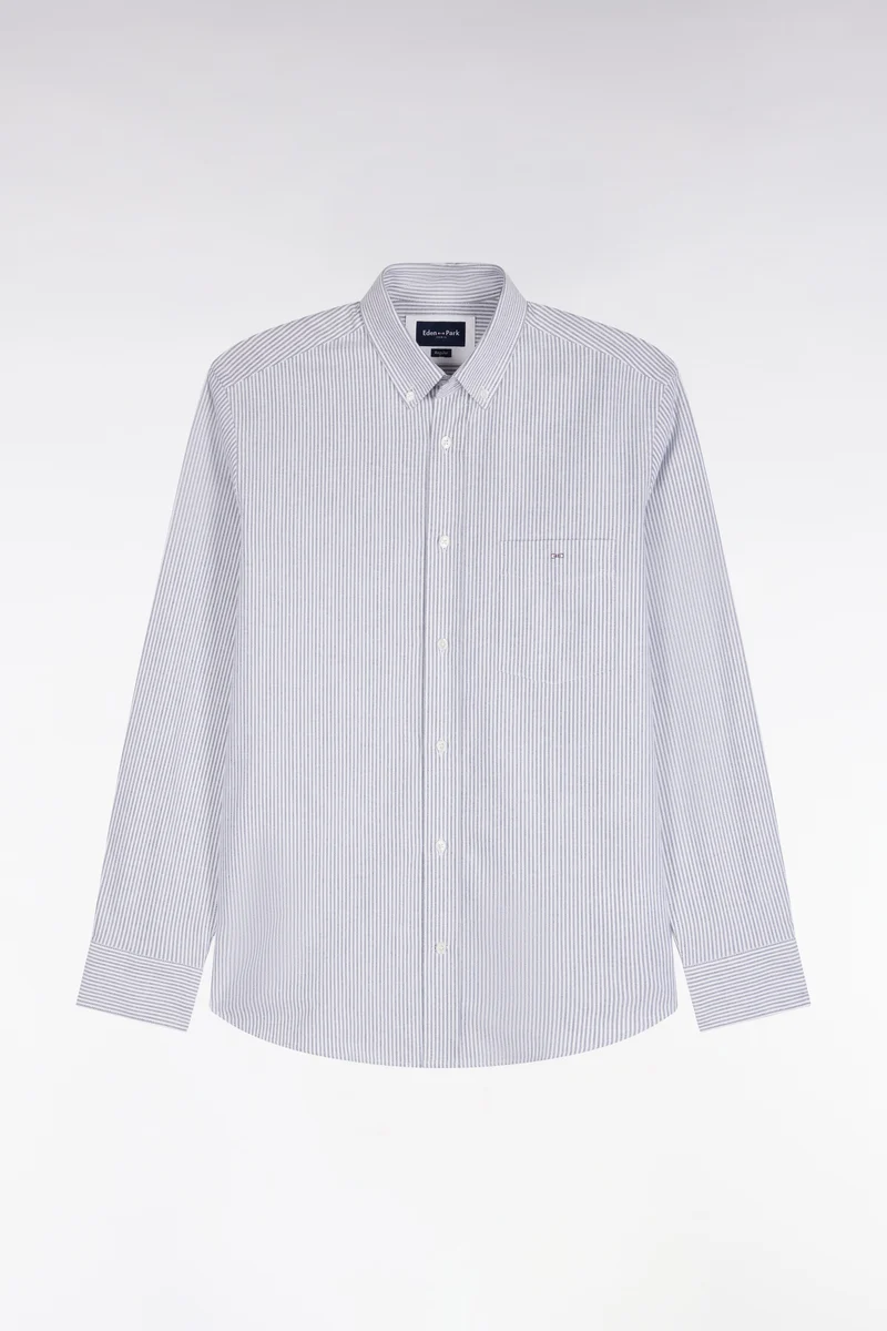 Chemise en coton à rayures bâtons marine coupe droite