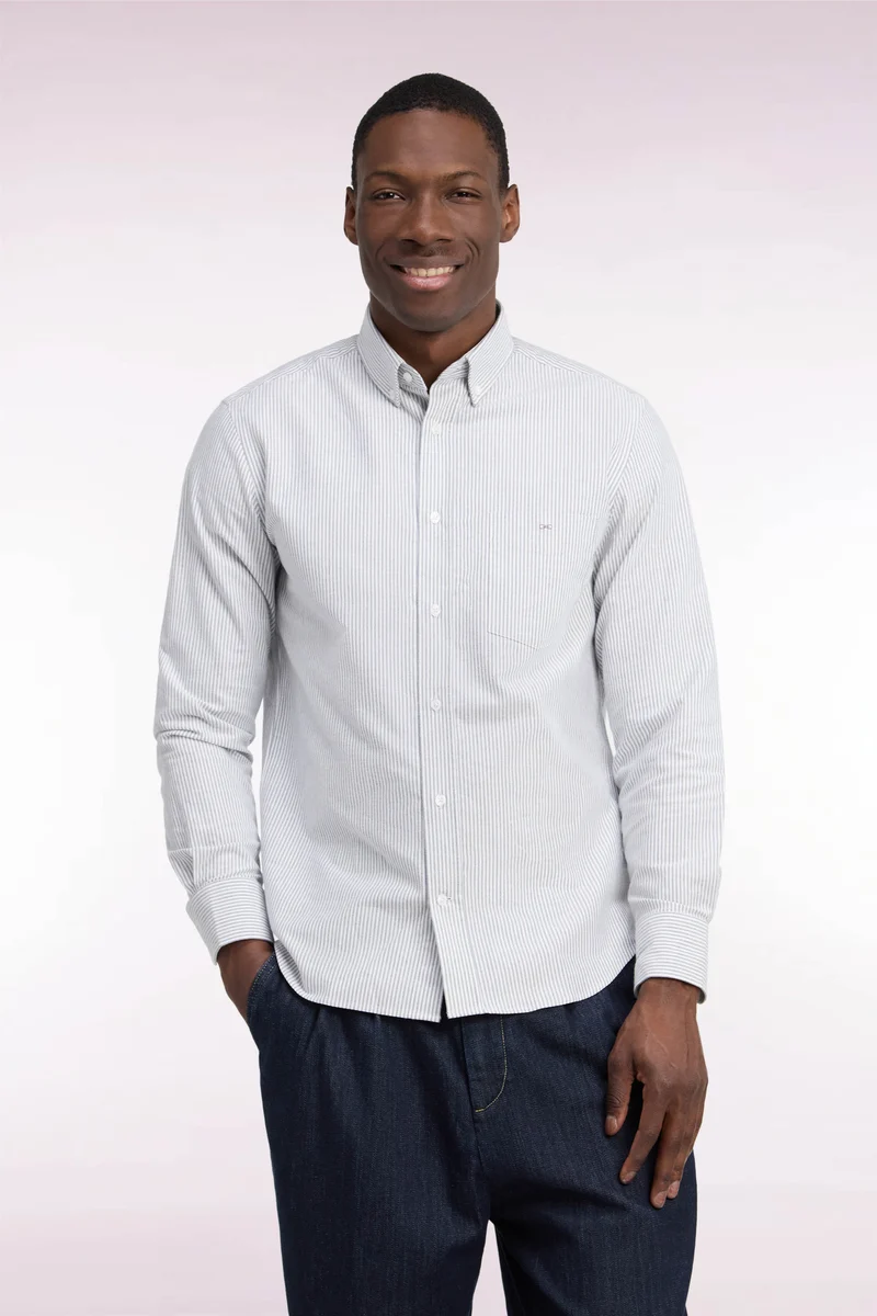 Chemise en coton à rayures bâtons marine coupe droite