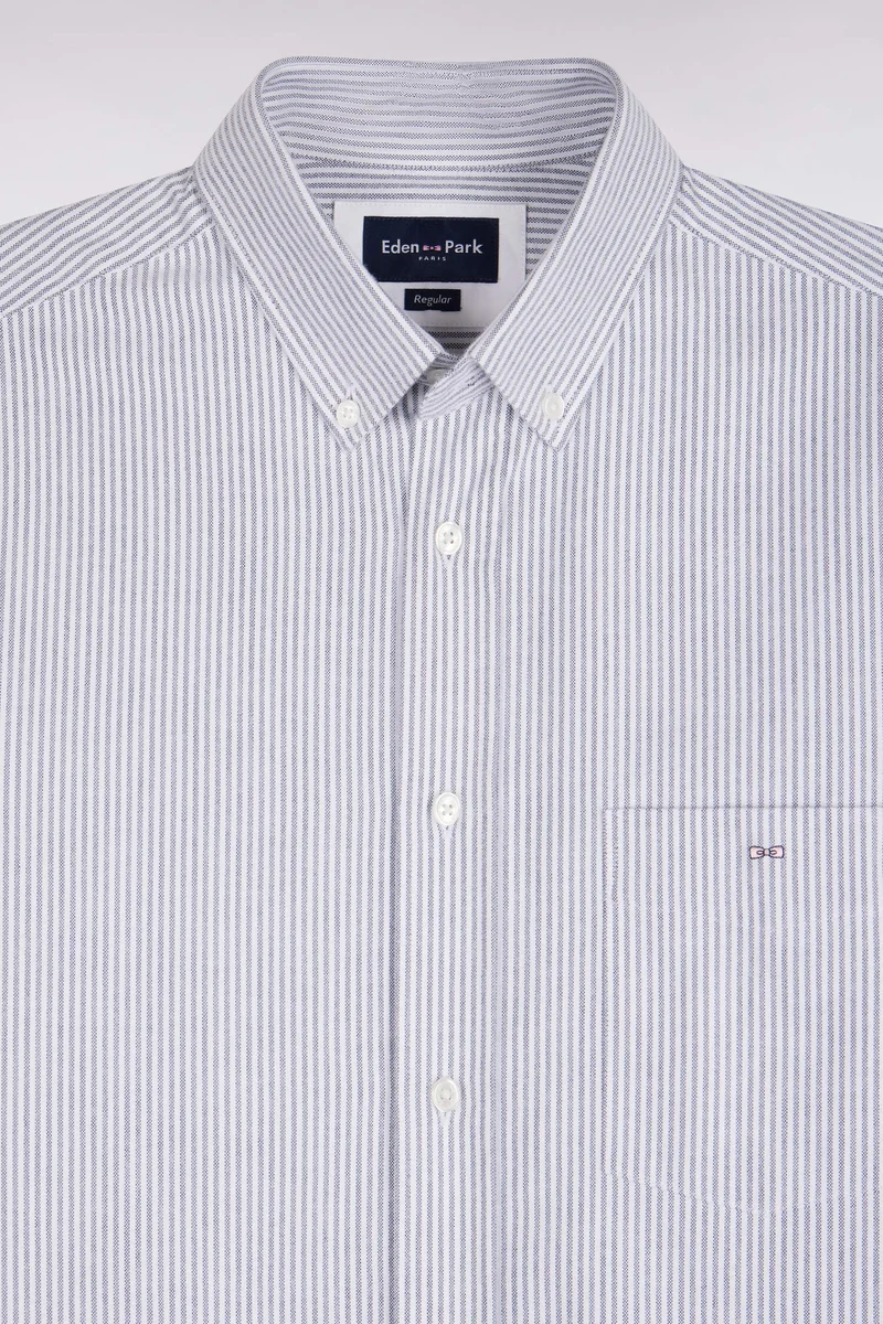 Chemise en coton à rayures bâtons marine coupe droite