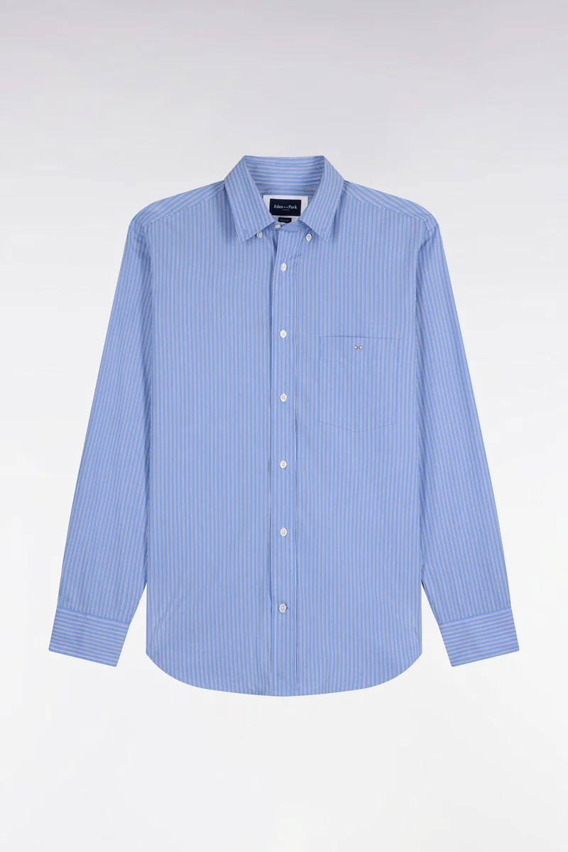 Chemise en coton rayé ciel coupe droite