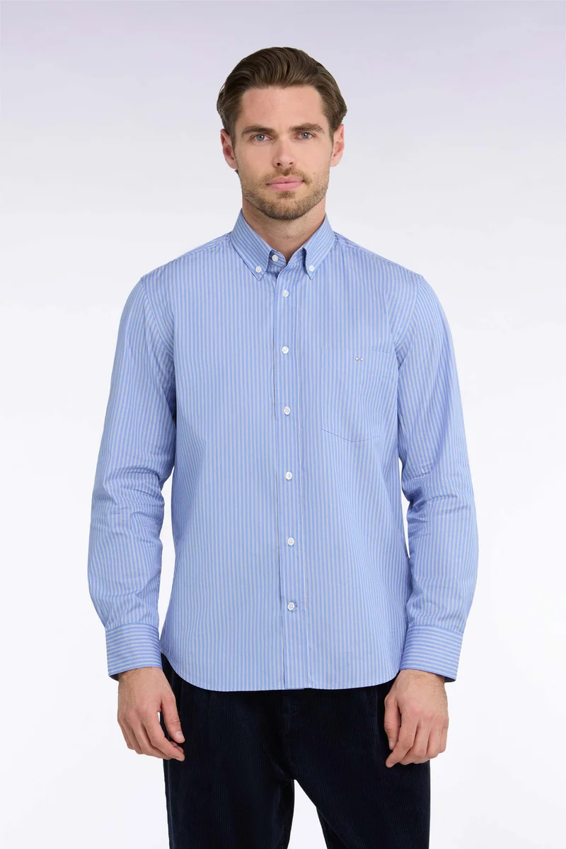 Chemise en coton rayé ciel coupe droite