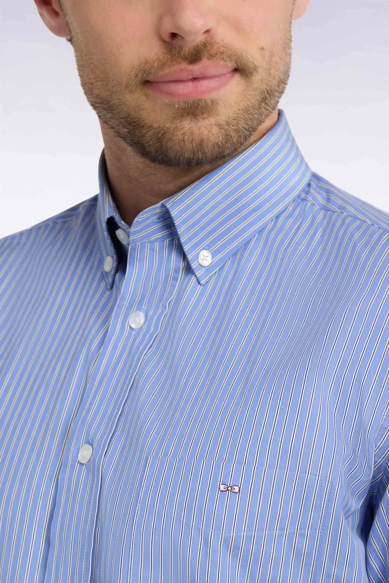 Chemise en coton rayé ciel coupe droite