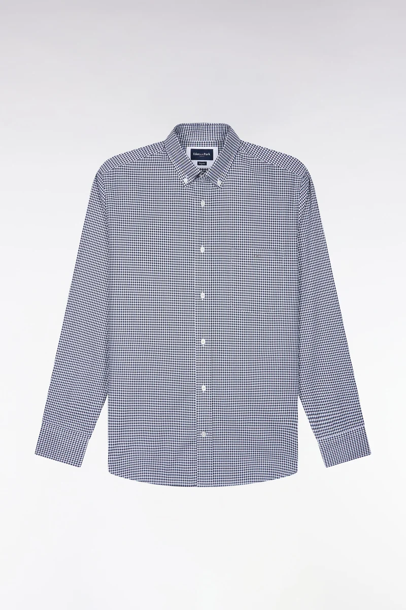 Chemise en coton à carreaux Vichy marine coupe droite