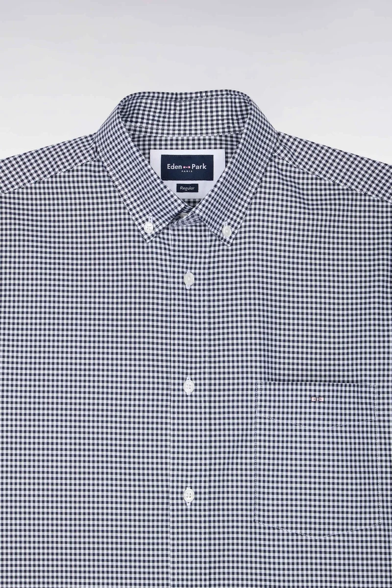 Chemise en coton à carreaux Vichy marine coupe droite