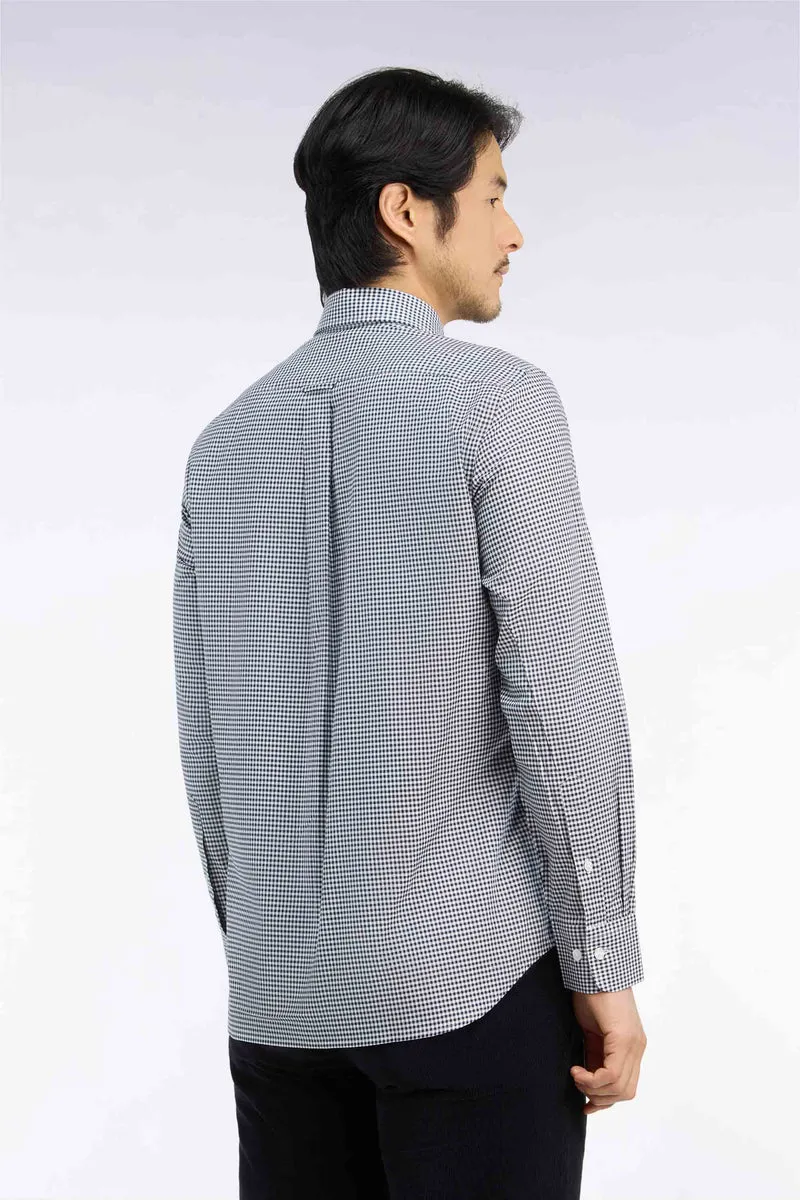 Chemise en coton à carreaux Vichy marine coupe droite