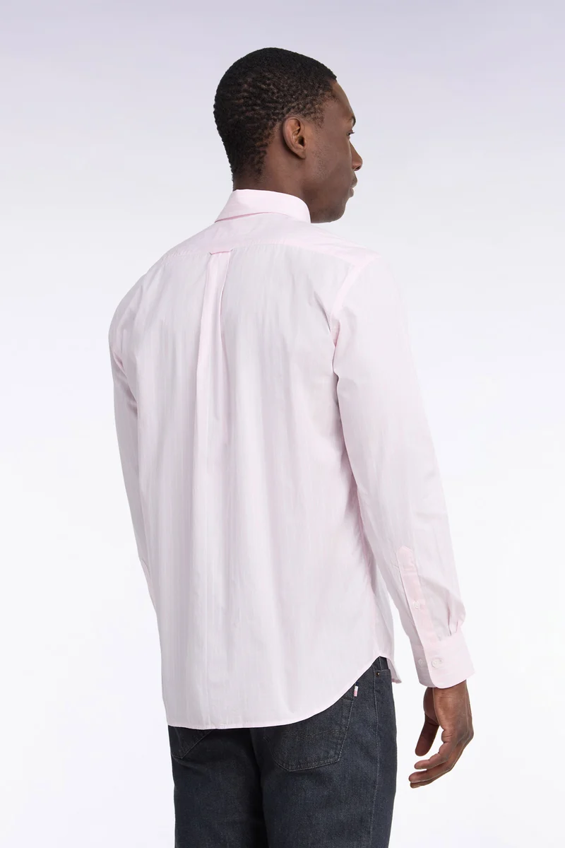 Chemise en coton blanc tissé à rayures roses coupe droite
