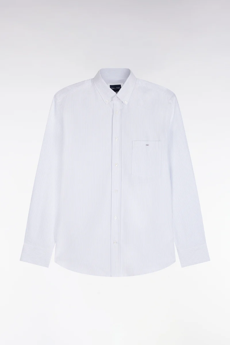 Chemise en coton à rayures bâtons ciel coupe droite