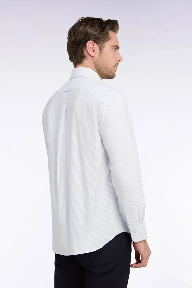 Chemise en coton à rayures bâtons ciel coupe droite