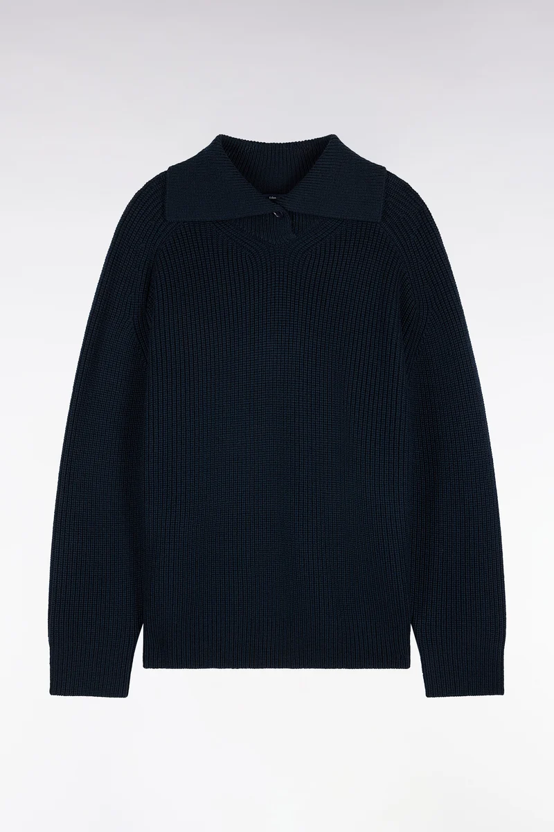 Pull vareuse en laine marine coupe droite