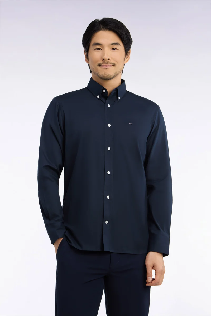 Chemise en coton oxford blanche patch dos coupe droite