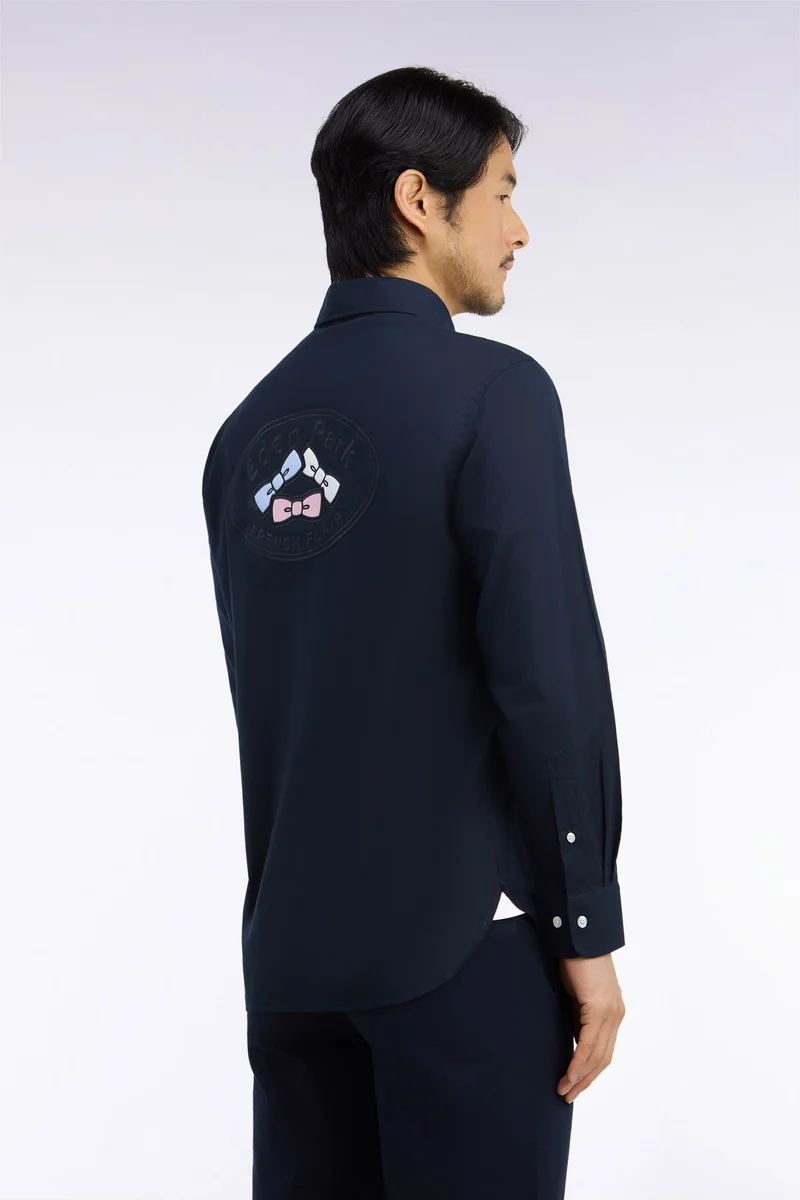 Chemise en coton oxford blanche patch dos coupe droite
