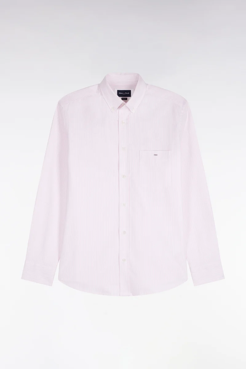 Chemise en coton à rayures bâtons roses coupe droite