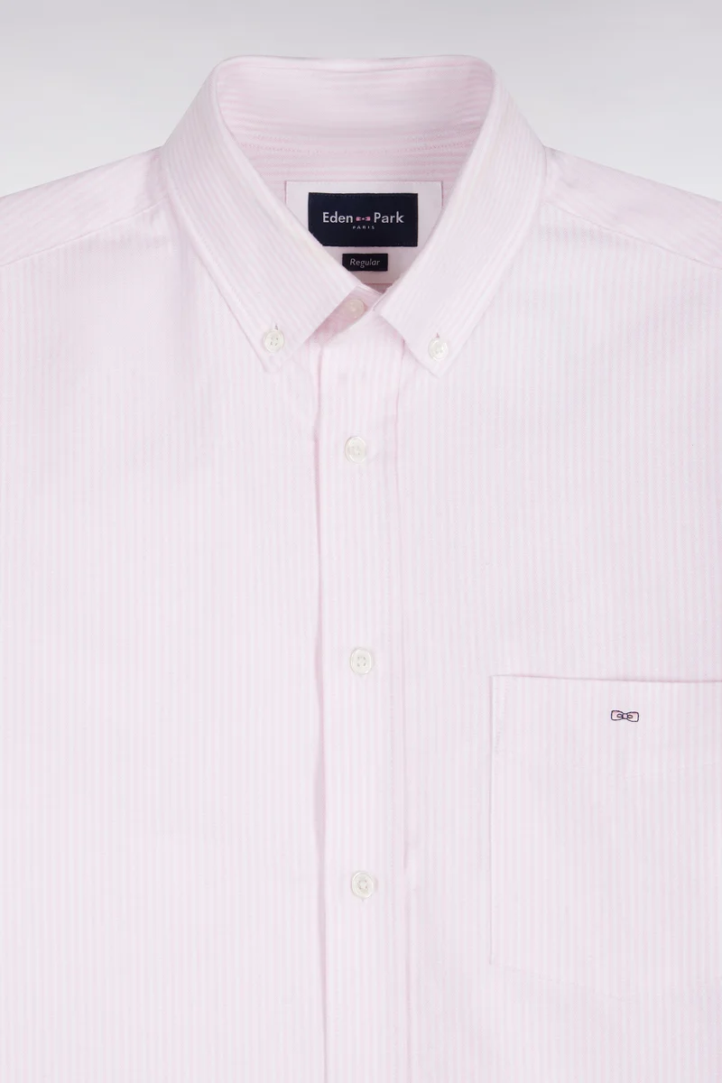 Chemise en coton à rayures bâtons roses coupe droite