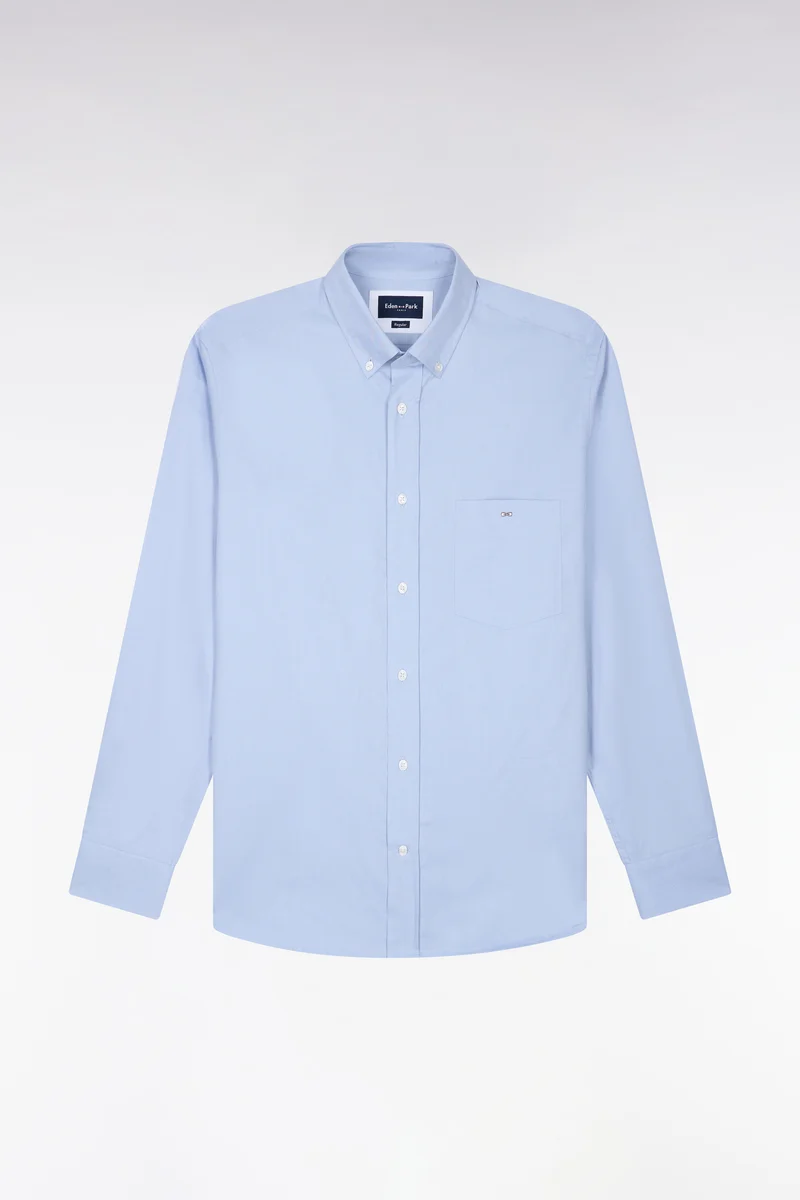 Chemise unie en coton bleu ciel coupe droite