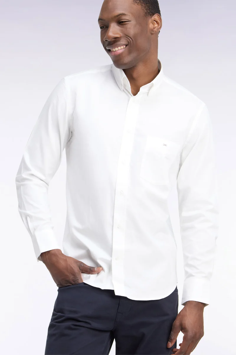 Chemise unie en coton blanc coupe droite