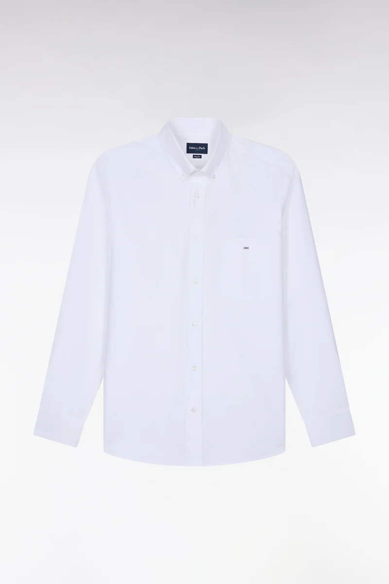 Chemise unie en coton blanc coupe droite